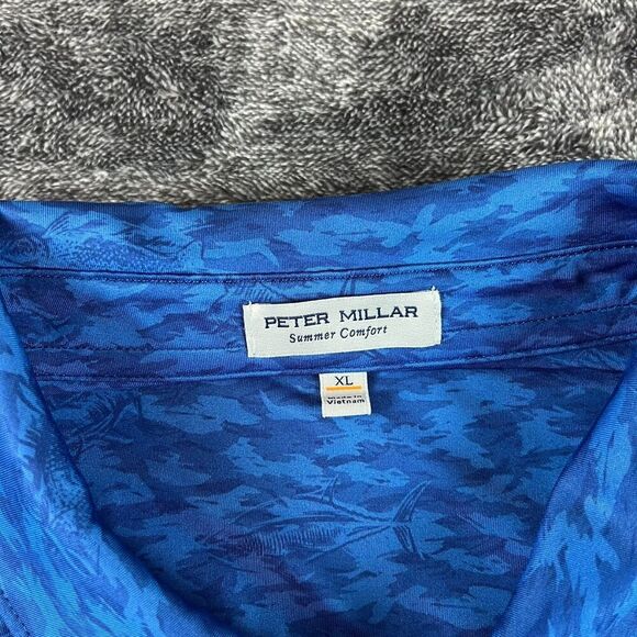 Peter Millar Summer Comfort Fish Camo Print Polo Blue Men's XL Performance Golf - Picture 6 of 10